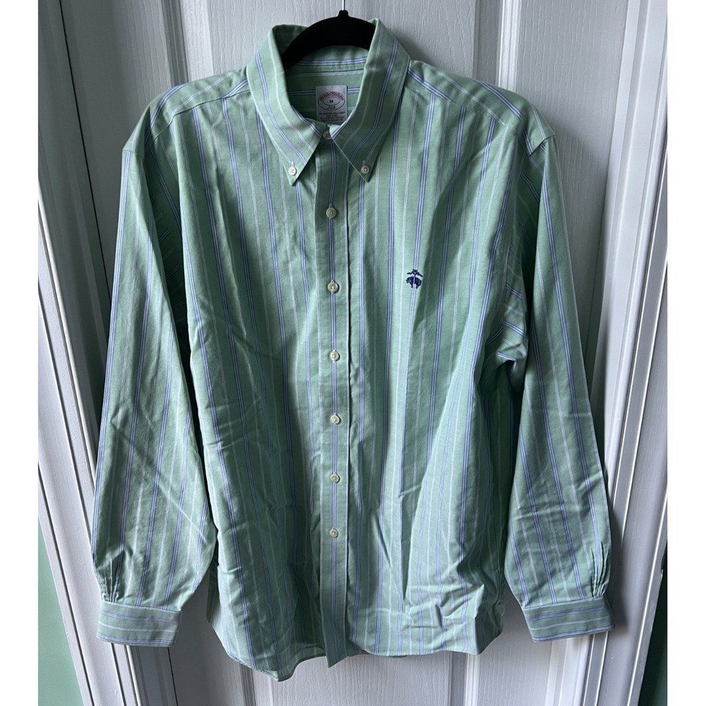 Brooks Brothers 346 Mens Dress Shirt w/ Logo‎ Supima Cotton Green Blue Size M